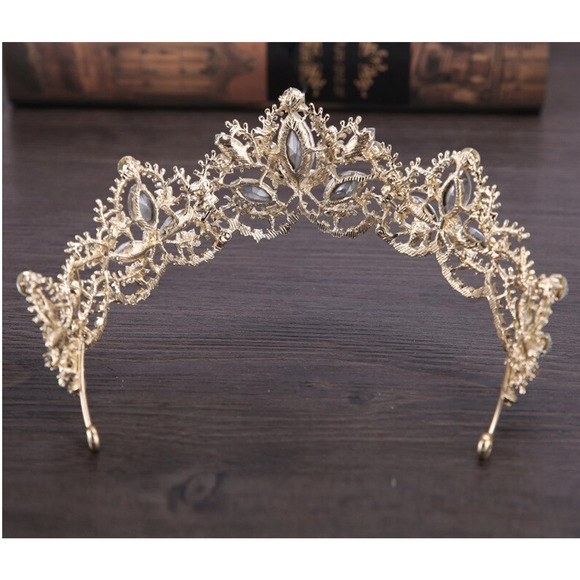 Elegant Clear Rhinestone Metal Tone Crown Tiara Floral Design NEW Bridal - Picture 4 of 7